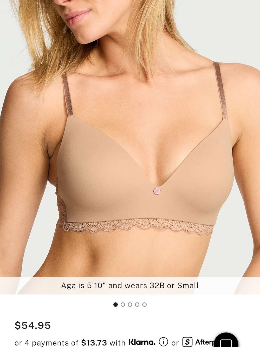 Victoria's Secret Smooth Lace-Trim Wireless  Bra in Nude/Tan 34D